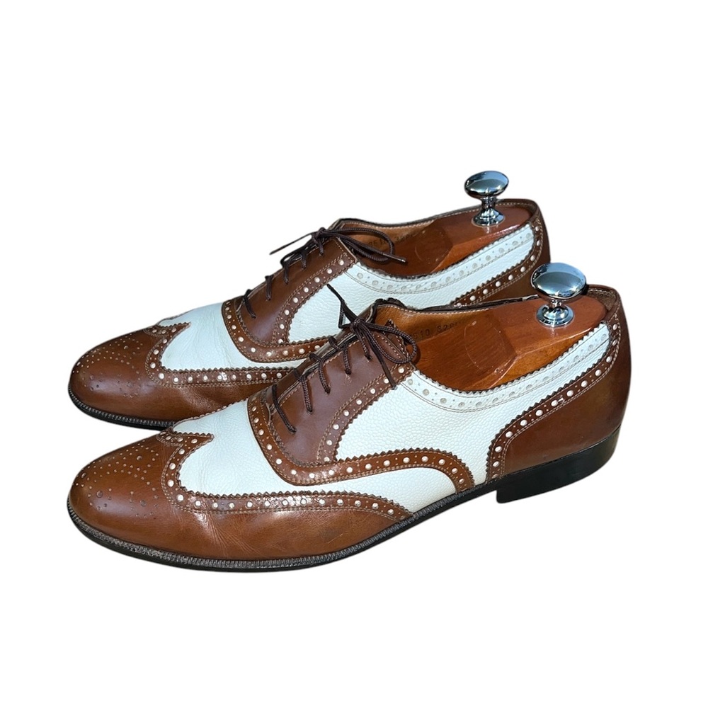 Salvatore Ferragamo Men’s Spectator Oxford Dress Shoes Sz 12 Brown White Wingtip